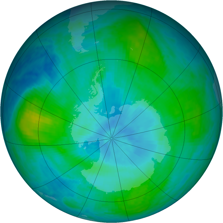 Antarctic ozone map for 19 February 1990
